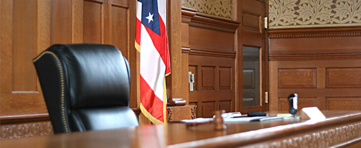 Judge's bench in the courtroom