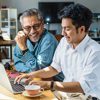 Adult son with senior father